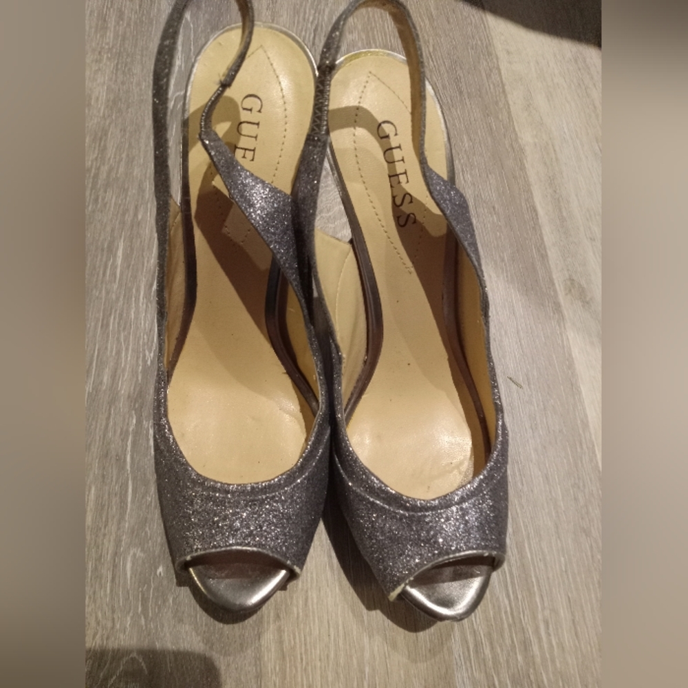 7.5 Guess Sliver Sparkle  6in heels